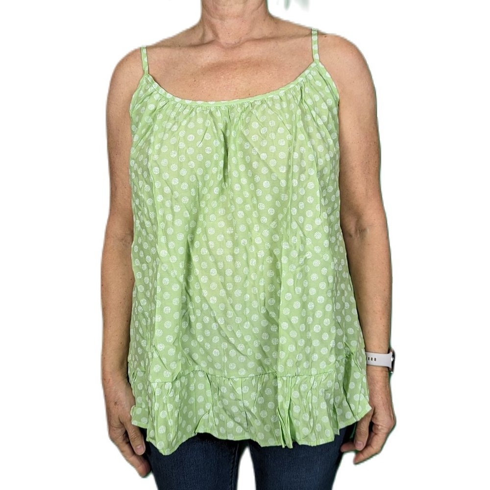 Misslook light green with cream polka dots tank top with ruffle on bottom size L